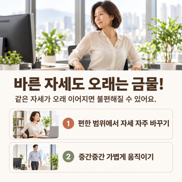 같은 바른 자세를 오래 유지하지 않고 중간에 움직이는 방법