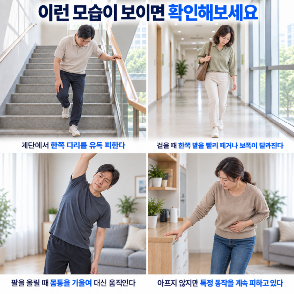 계단 보행 팔 들기와 앉았다 일어나기에서 확인할 움직임