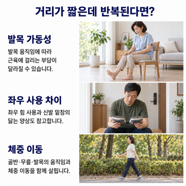 발목 가동성과 좌우 사용 차이 체중 이동을 확인하는 항목